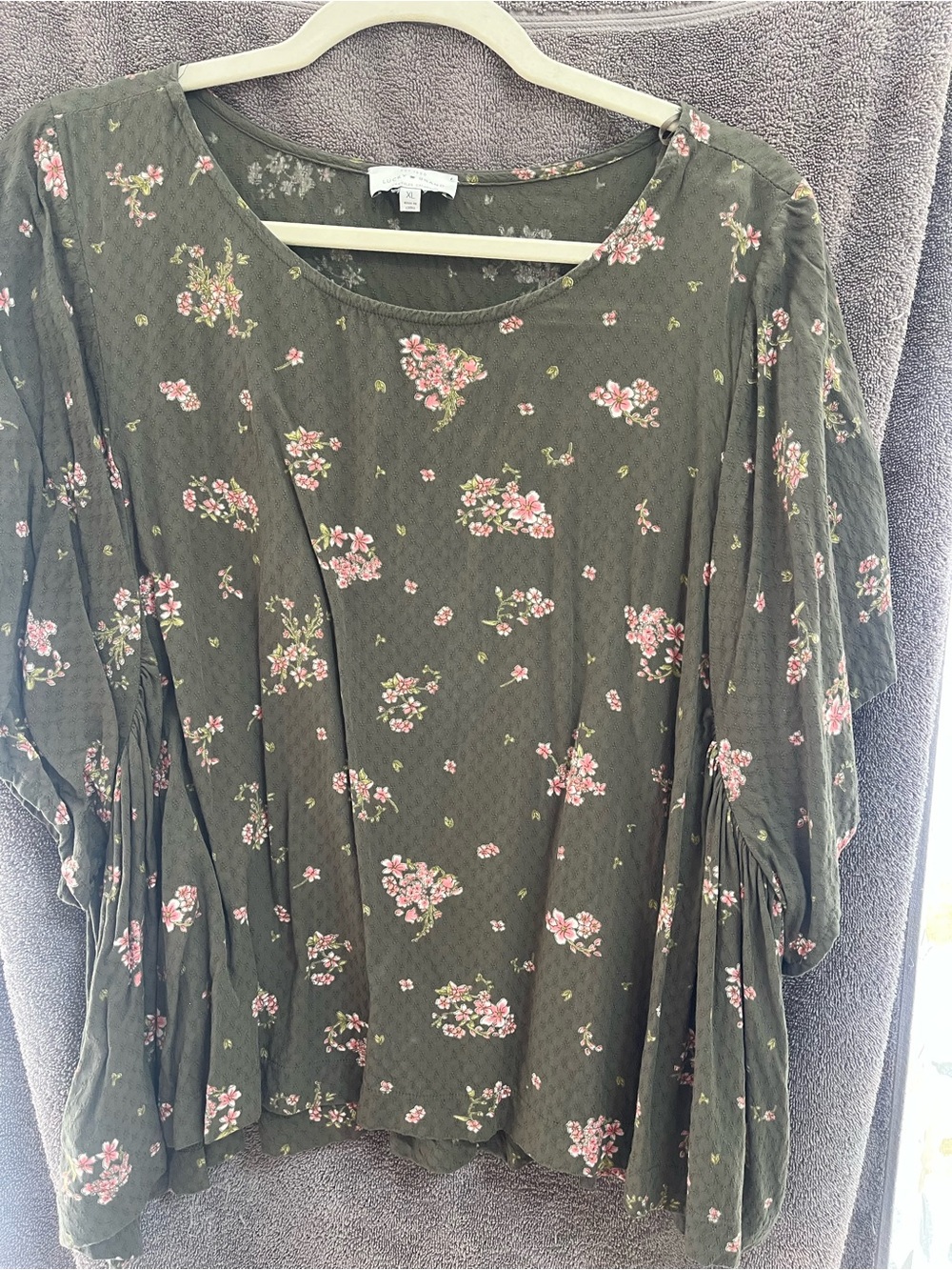 Lucky Brand Green Floral Peasant Blouse